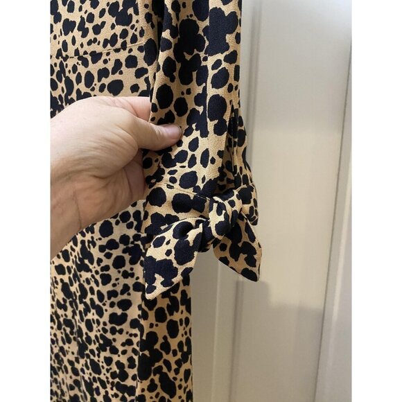 Reformation Port Dress Womens 2 Brown Black Animal Print Long Sleeve Tie Midi - Picture 4 of 5